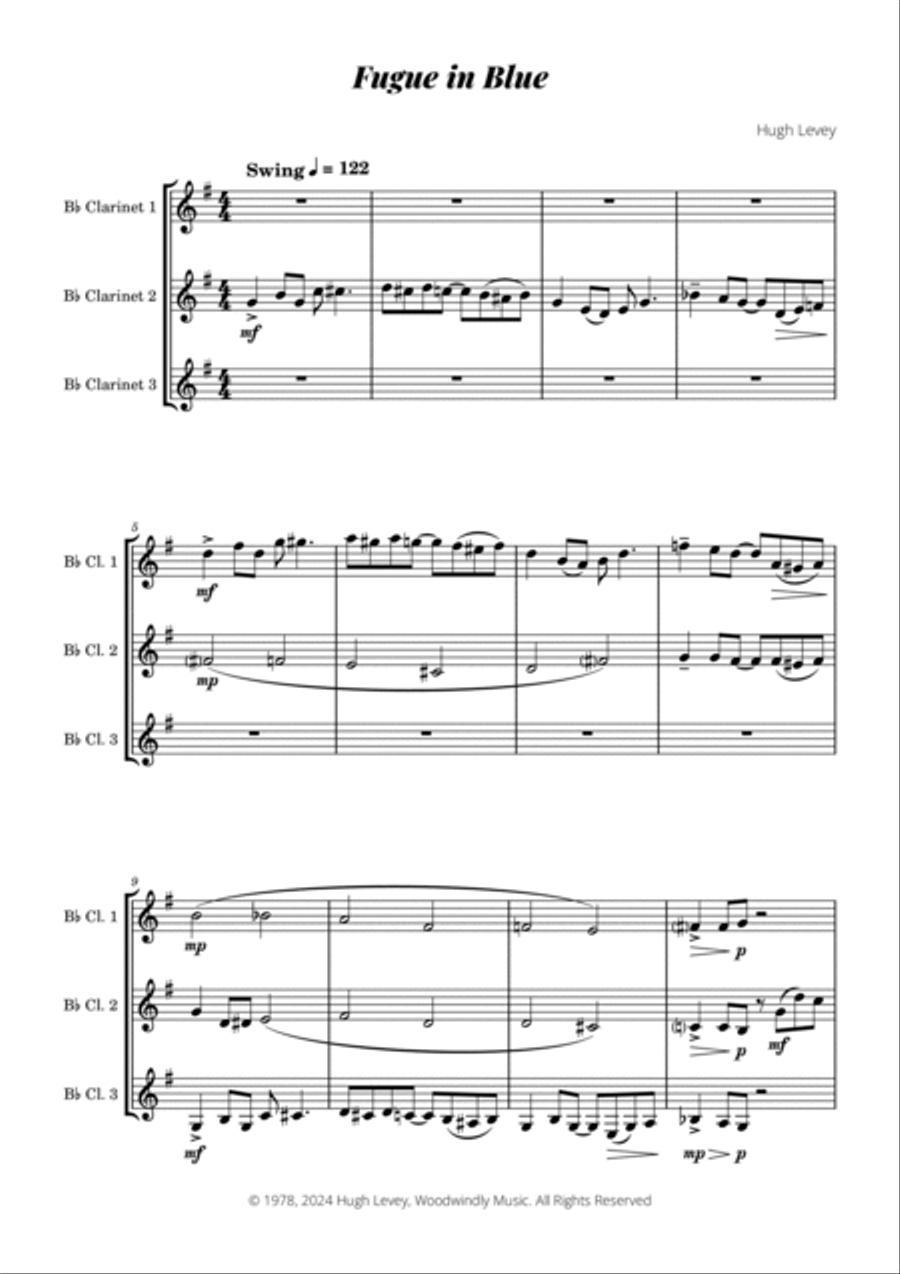 Fugue in Blue for 3 Clarinets Clarinet Trio scores gallery preview page 3
