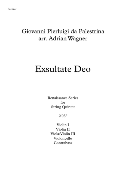 "Exsultate Deo" (Giovanni Pierluigi da Palestrina) String Quintet arr. Adrian Wagner image number null