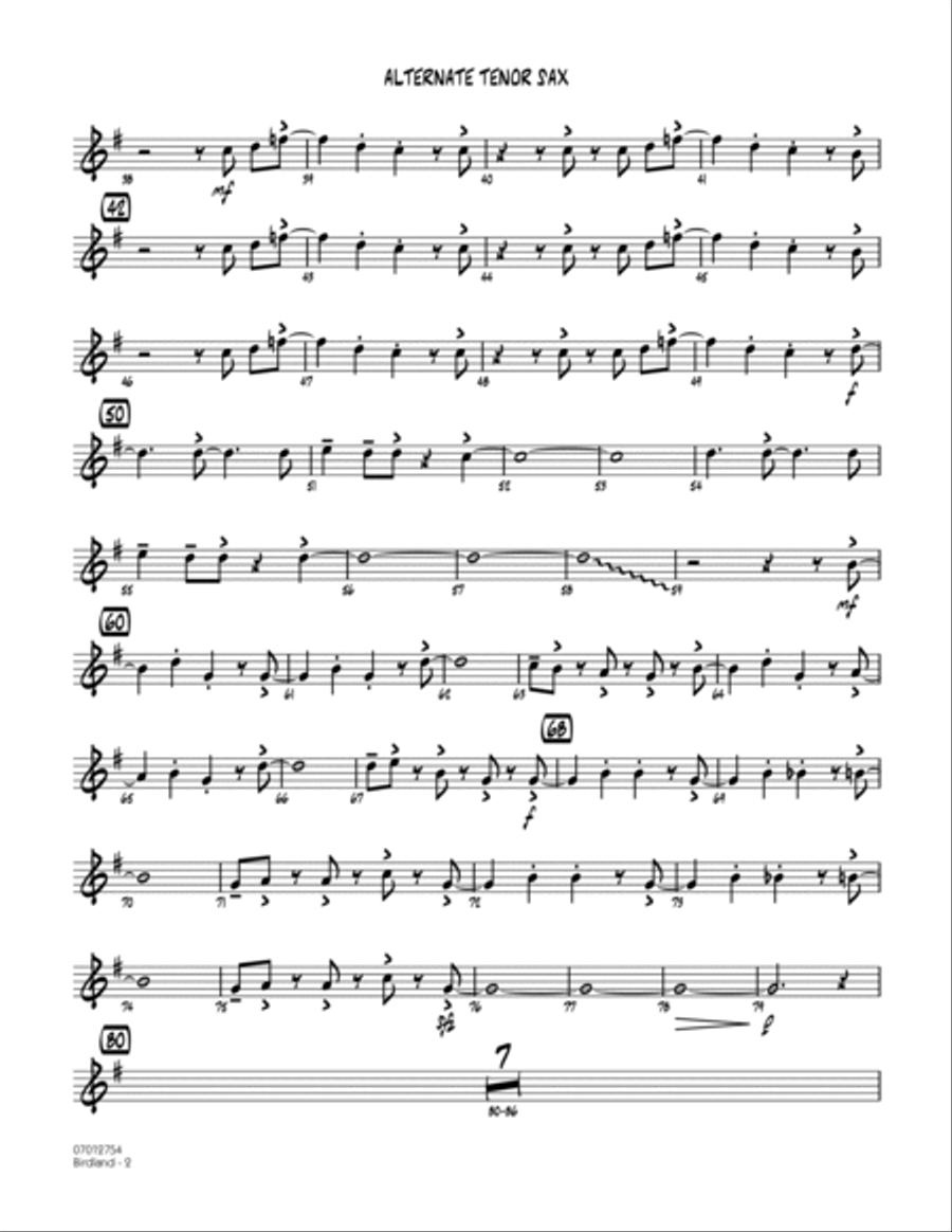 Birdland - Alternate Tenor Sax Tenor Saxophone scores gallery preview page 2
