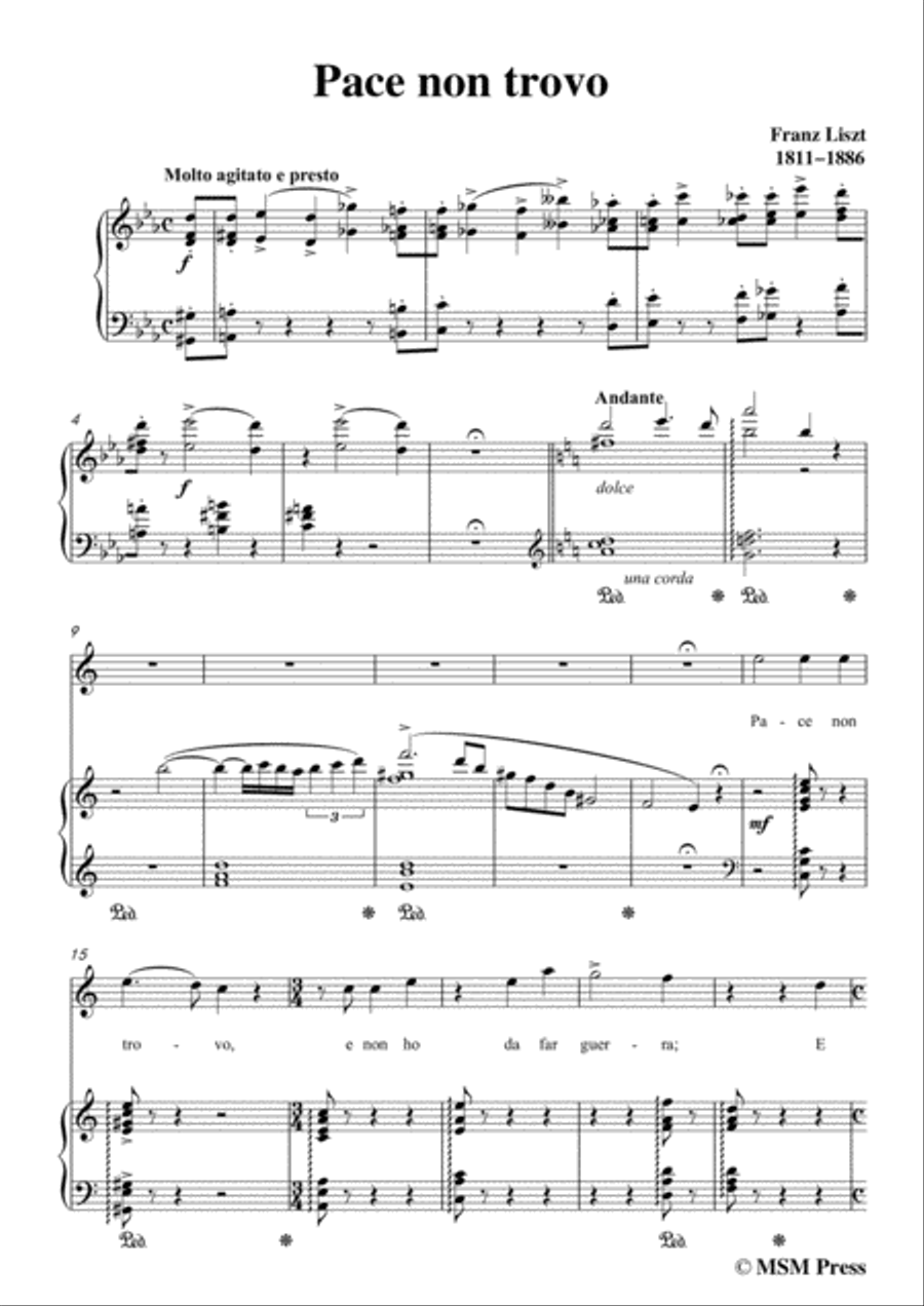Liszt-Pace non trovo in a minor,for Voice and Piano Voice Solo scores gallery preview page 3