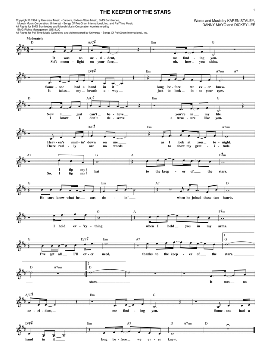 The Keeper Of The Stars Piano scores gallery preview page 1