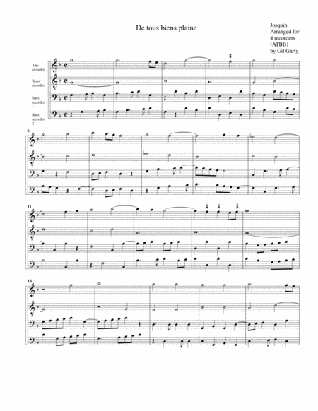 De tous biens plaine (arrangement for 4 recorders)