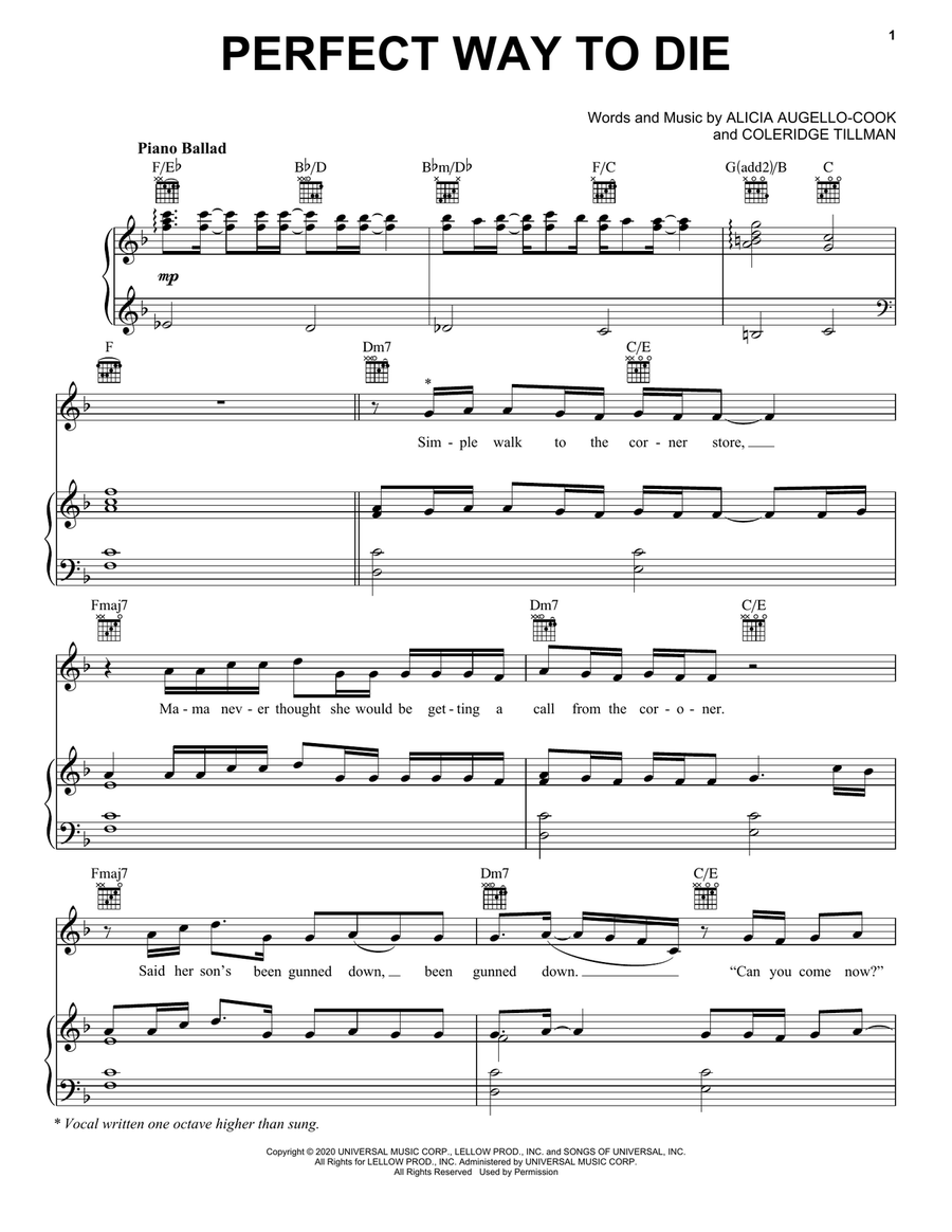 Perfect Way To Die Piano, Vocal, Guitar scores gallery preview page 1