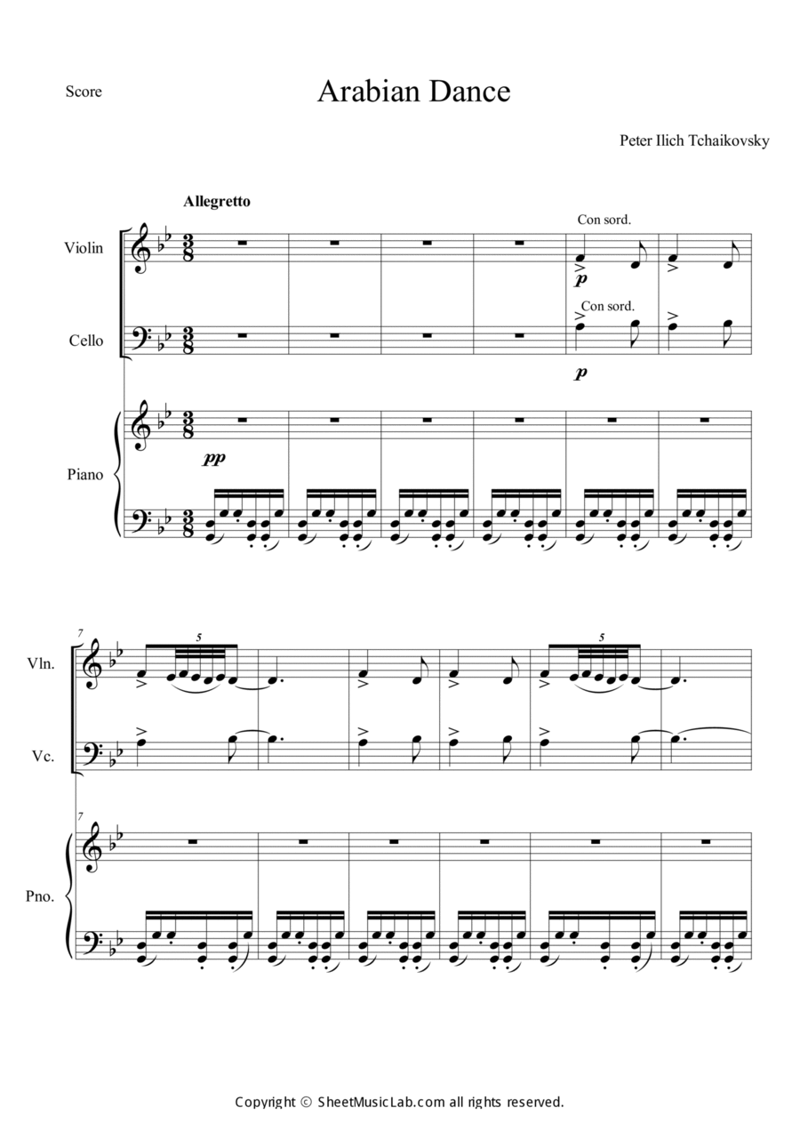 Nutcracker Op.71a - Arabian Dance Piano Trio scores gallery preview page 1
