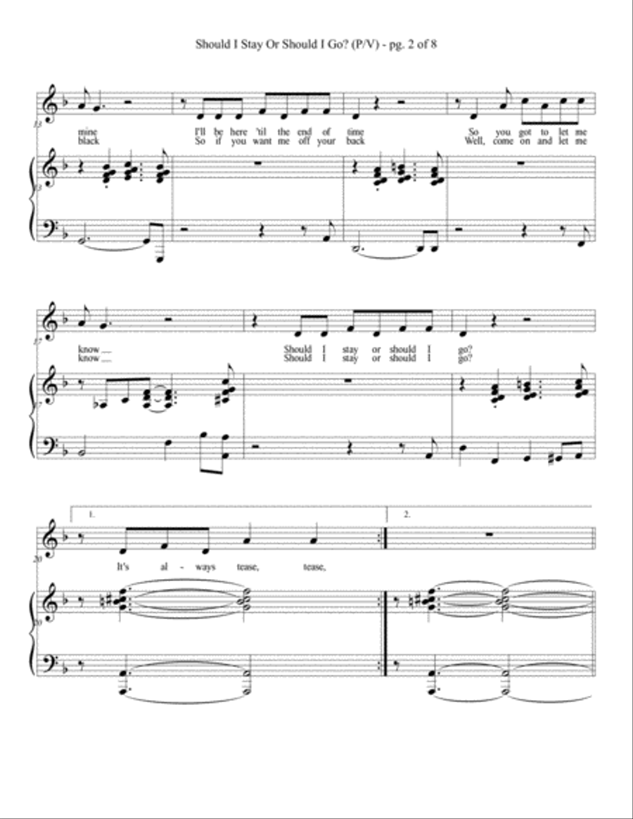 Should I Stay Or Should I Go Piano, Vocal, Guitar scores gallery preview page 3