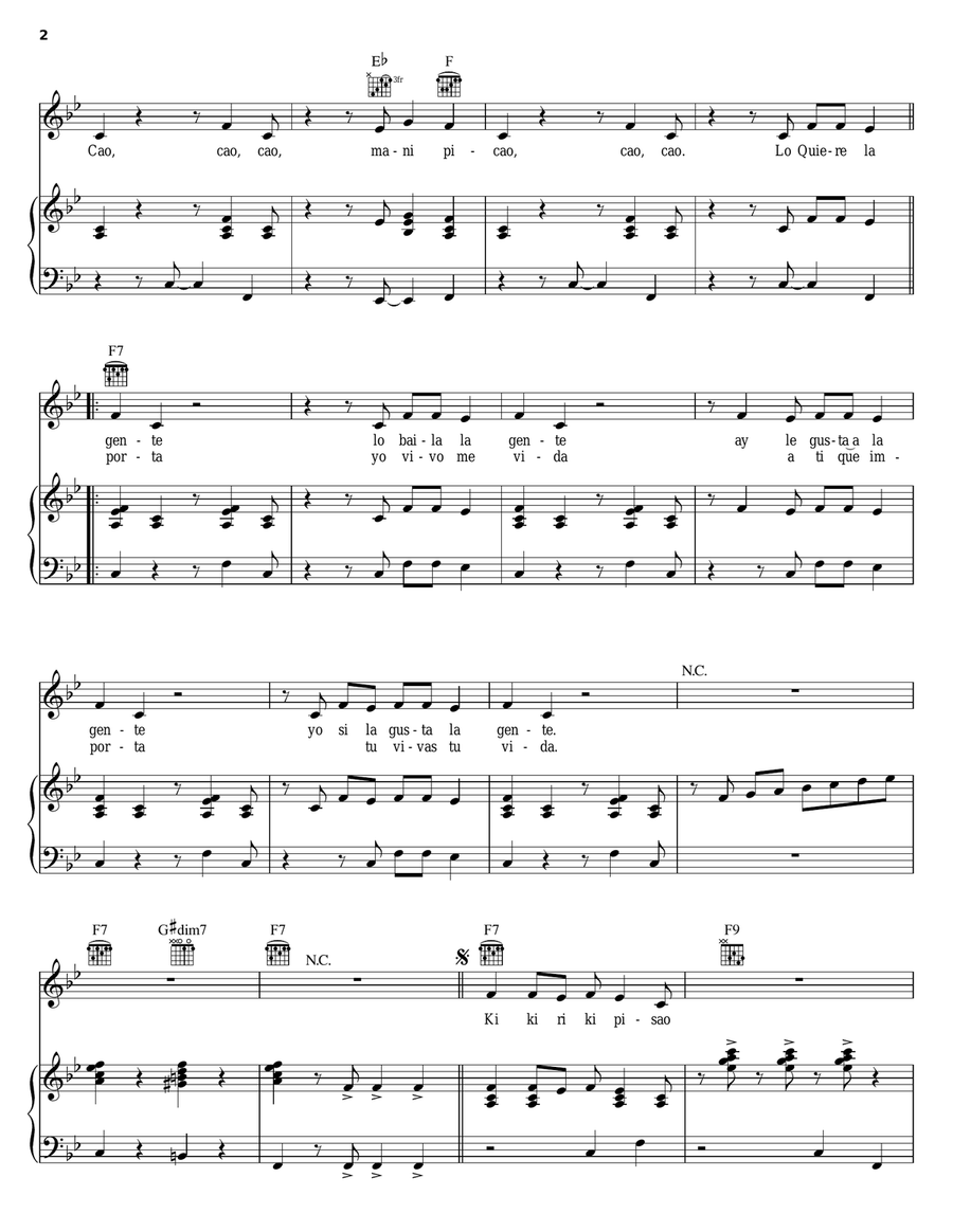 Cao, Cao Mani Picao Piano, Vocal, Guitar scores gallery preview page 2