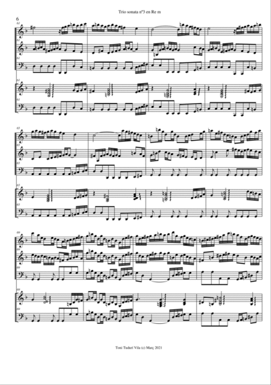 Trio sonata nº3 in D minor for flute, violin & cello or 2 violins & cello and basso continuo (SCORE Small Ensemble scores gallery preview page 6