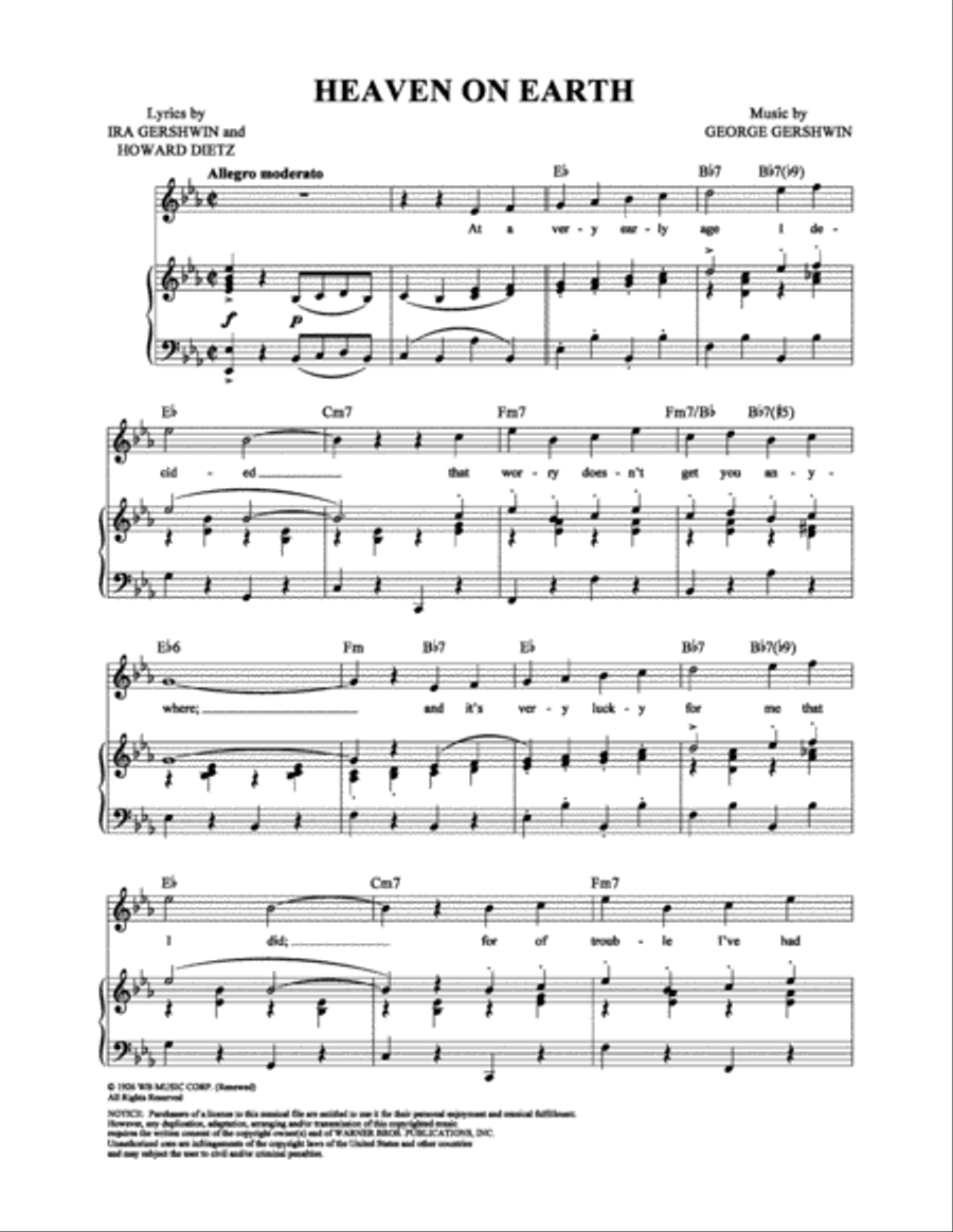 Heaven on Earth Piano, Vocal, Guitar scores gallery preview page 1