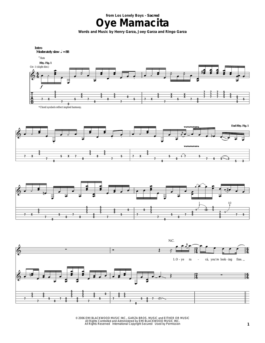 Oye Mamacita Acoustic Guitar scores gallery preview page 1