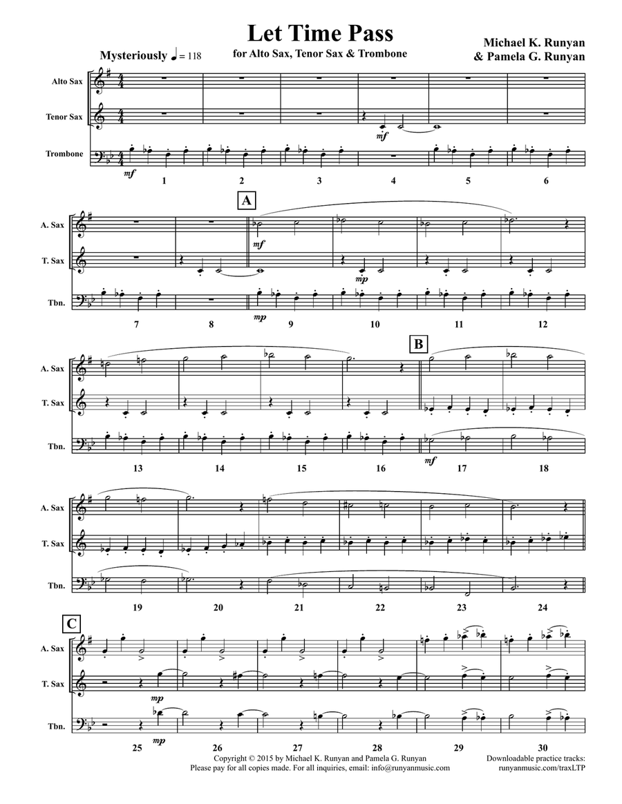 Let Time Pass, for Alto Sax, Tenor Sax & Trombone (Score only) Small Ensemble scores gallery preview page 1