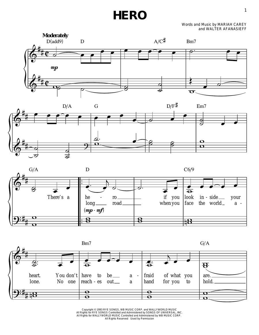 Hero Easy Piano scores gallery preview page 1