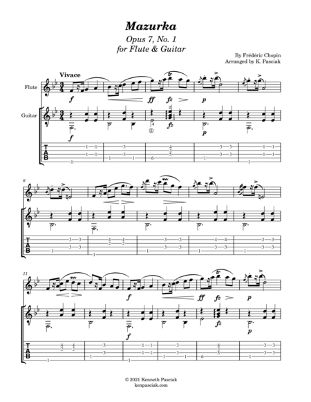 Mazurka Opus 7, No. 1 (for Flute and Guitar)