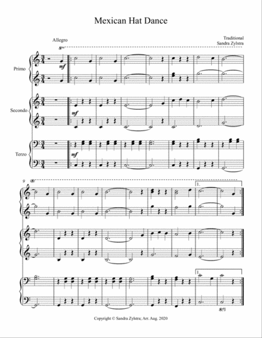 Mexican Hat Dance (1 piano, 6 hands trio) Piano Trio scores gallery preview page 2