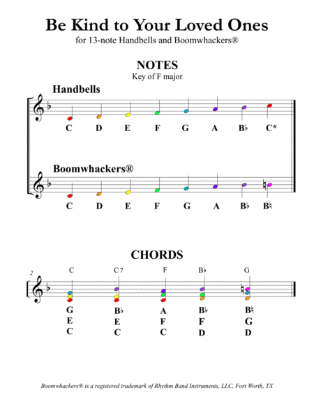 Be Kind to Your Loved Ones for 13-note Bells and Boomwhackers® (with Color Coded Notes) image number null