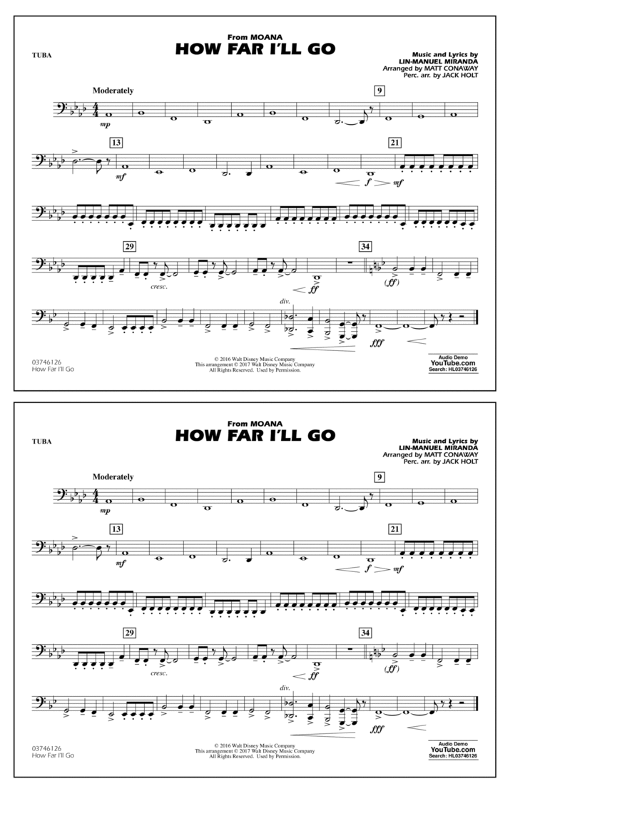 How Far I'll Go (from Moana) - Tuba Tuba scores gallery preview page 1