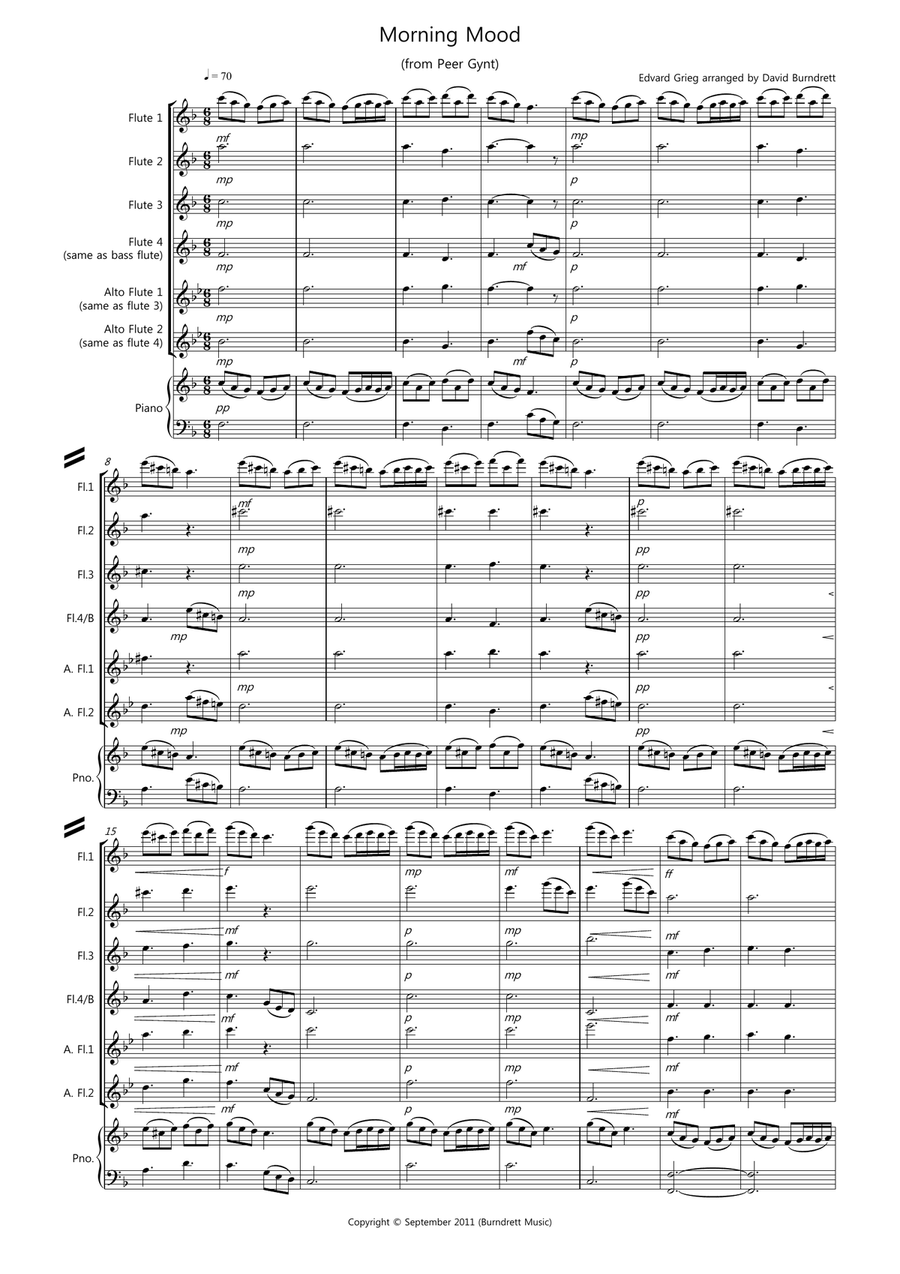 Morning Mood (from Peer Gynt) for Flute Quartet Morning Mood (from Peer Gynt) for Flute Quartet Flute Quartet scores gallery preview page 1
