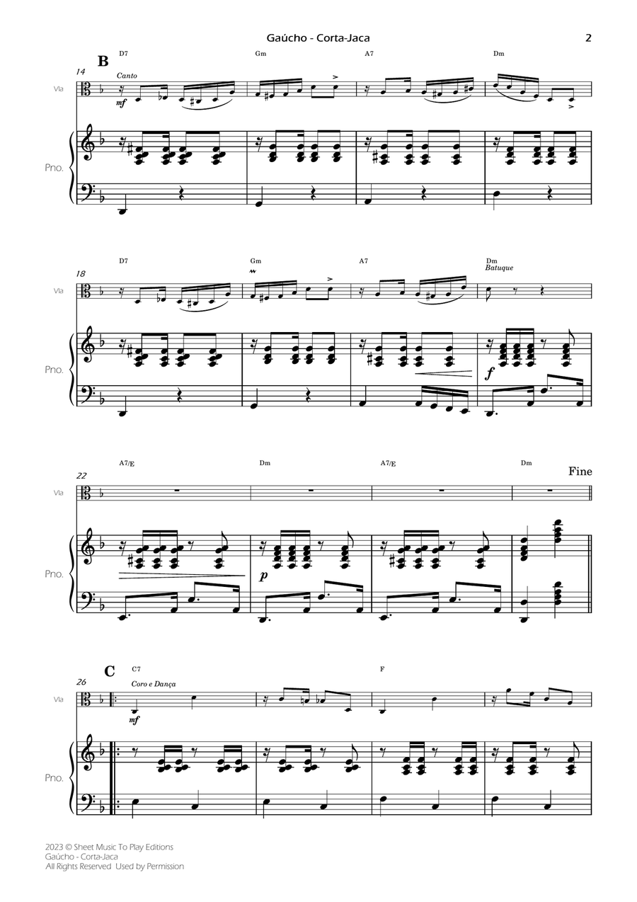 Gaúcho (Corta-Jaca) - Viola and Piano - W/Chords (Full Score and Parts) Piano scores gallery preview page 4