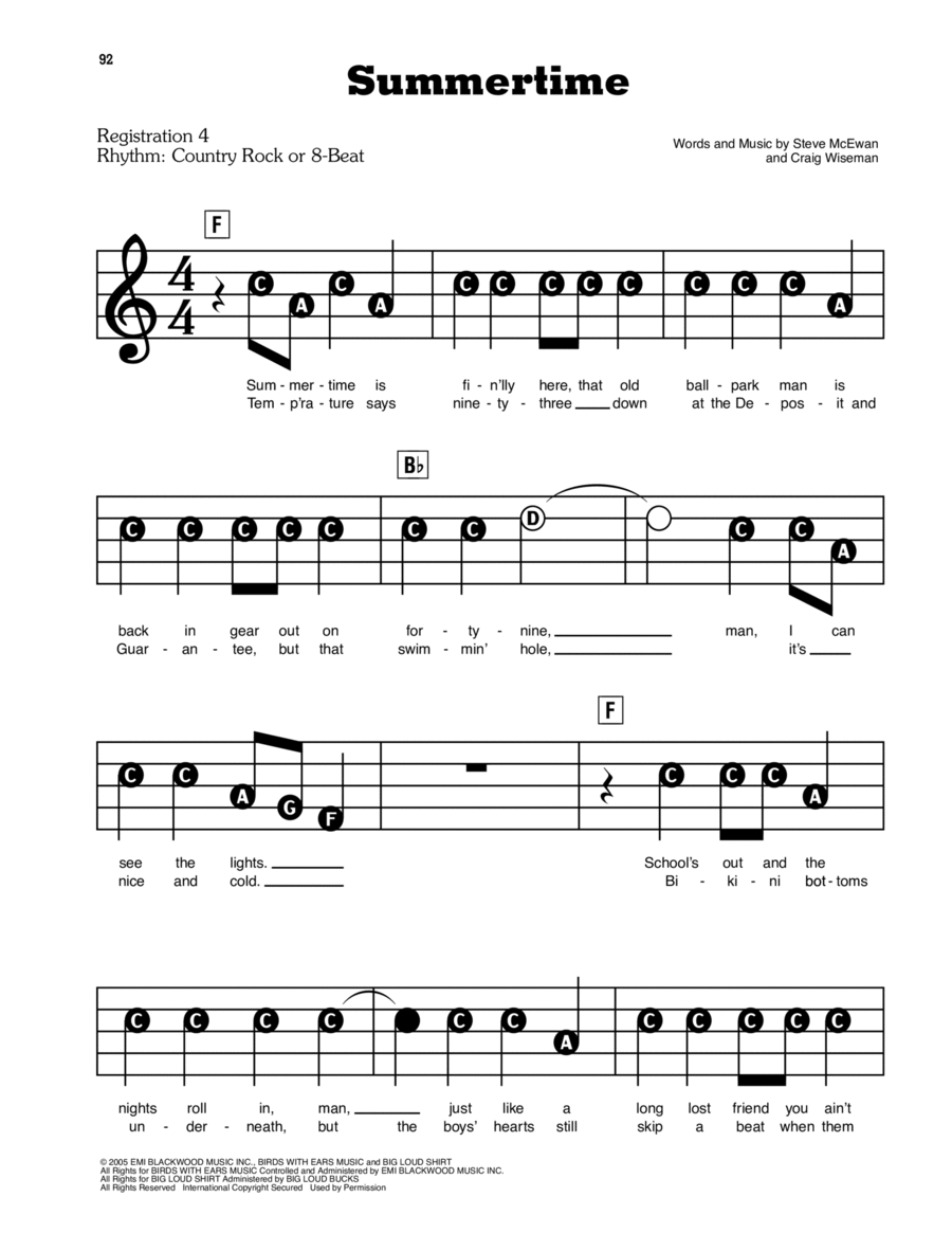 Summertime Electronic Keyboard scores gallery preview page 1