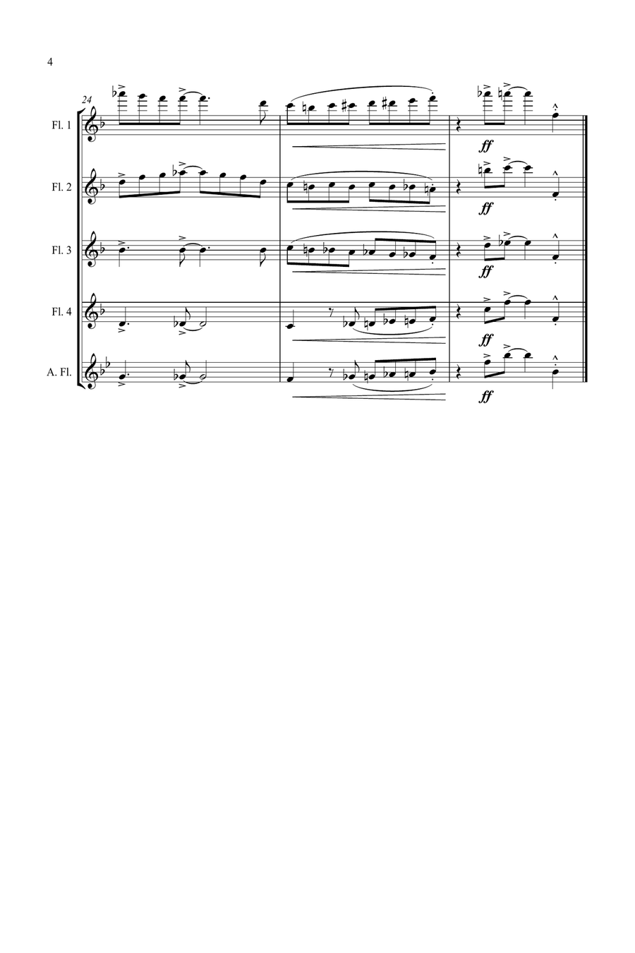 Jazz Carols Collection #4 Flute Quartet (Away in a Manger; O Little Town; Carol of the Drum) Flute Quartet scores gallery preview page 5