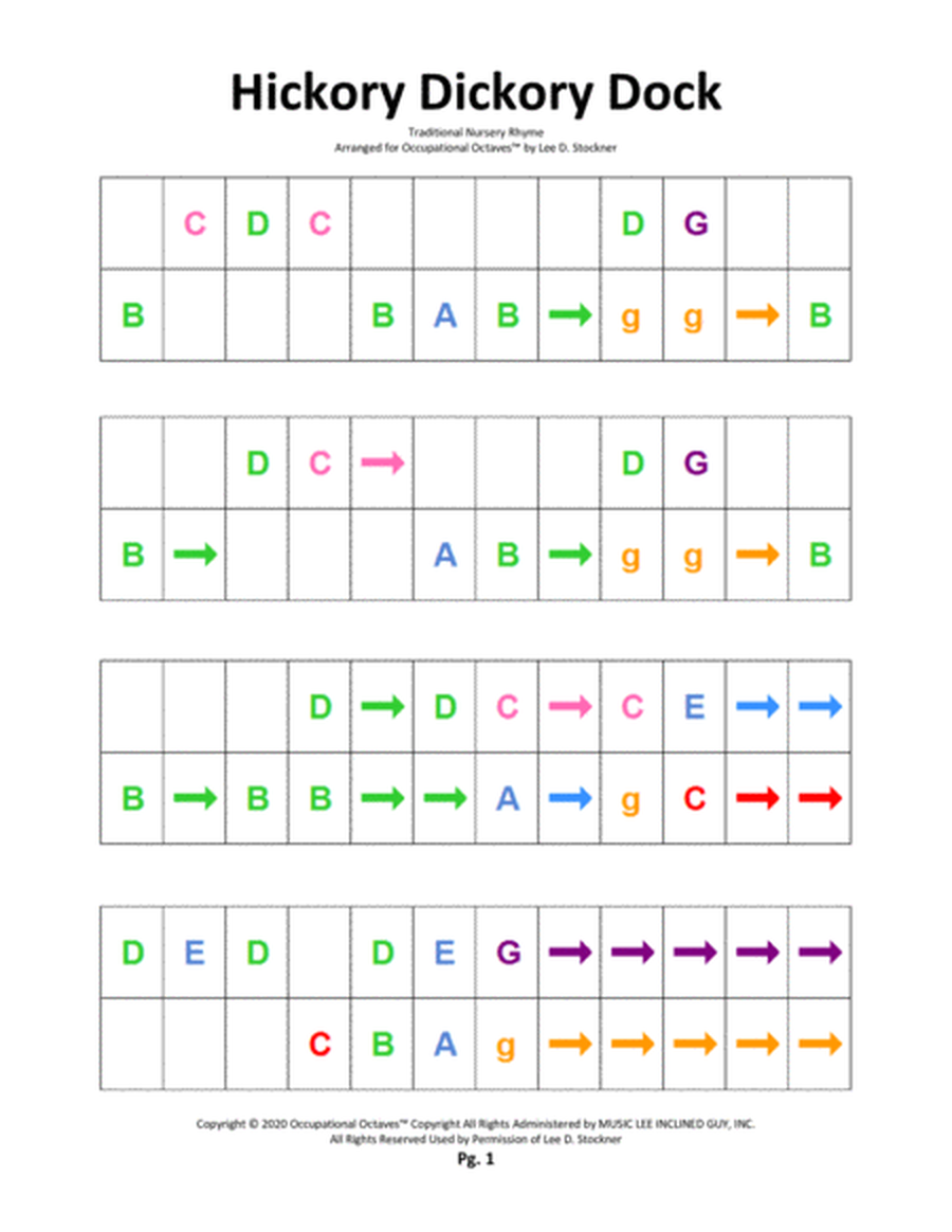 Occupational Octaves Piano™ Supplement 1.2 (Hickory Dickory Dock, Mary Had a Little Lamb, Here Comes the Bride, and Bach's Musette)