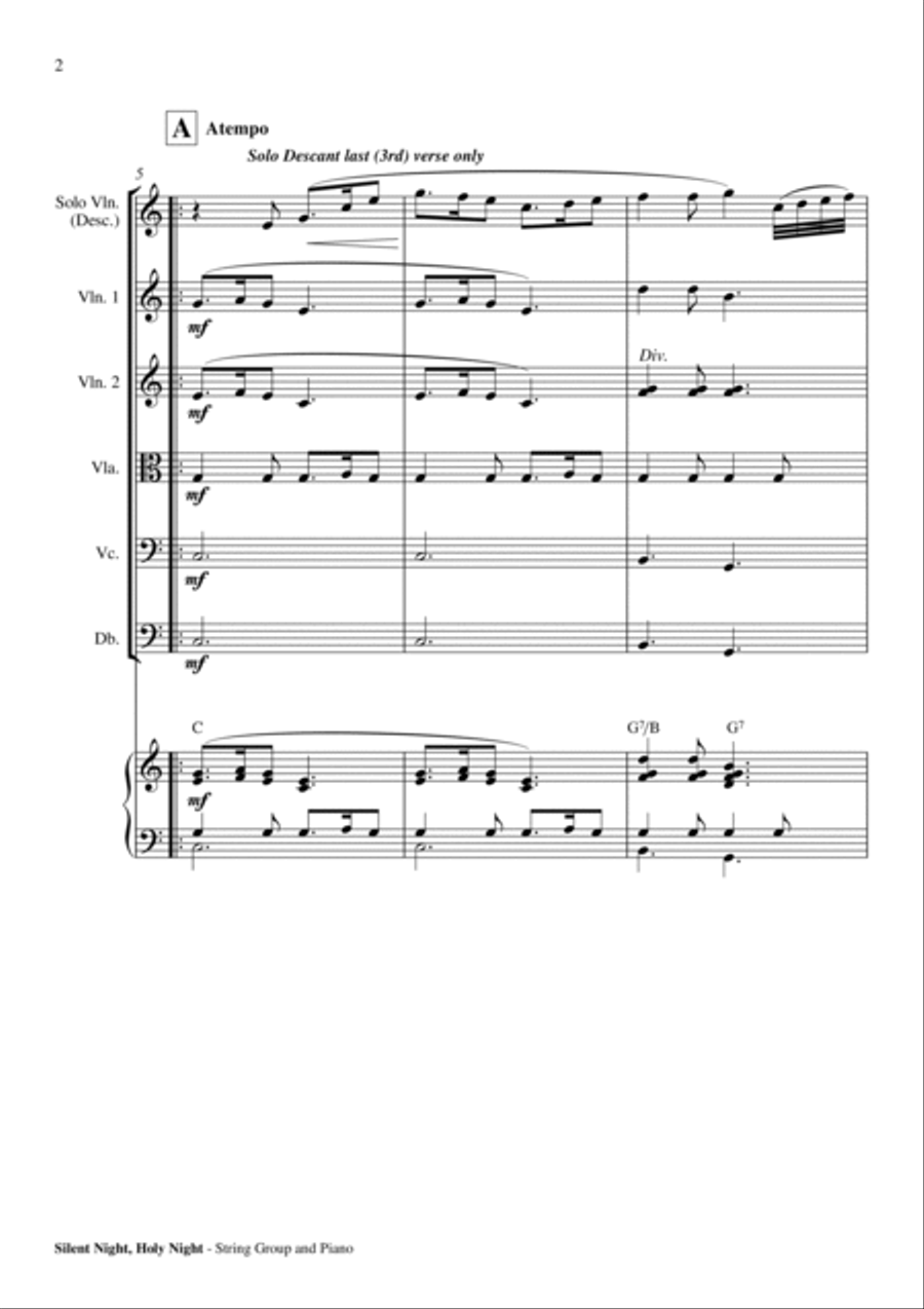 Silent Night, Holy Night - String Group (With Solo Descant Violin) and Piano Score and Parts PDF Chamber Orchestra scores gallery preview page 3