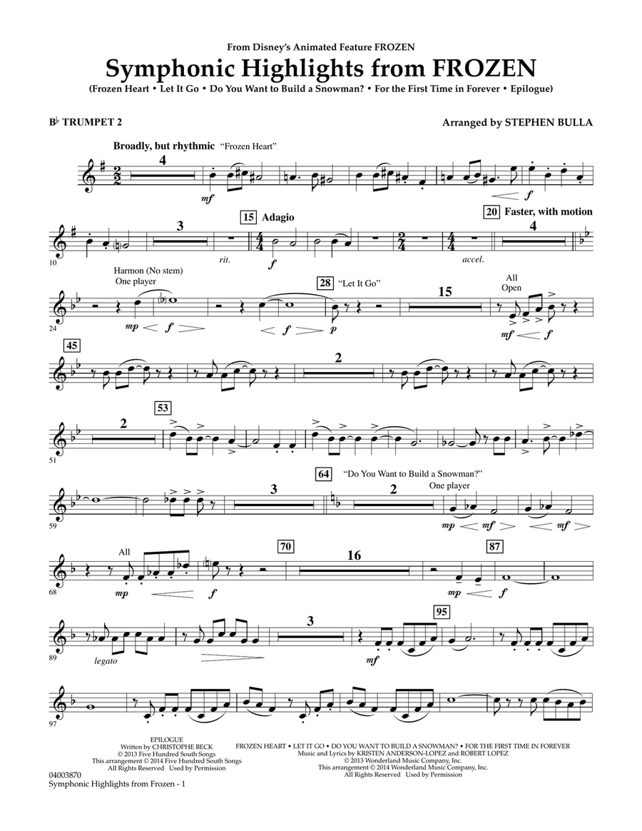 Symphonic Highlights from Frozen - Bb Trumpet 2 Concert Band scores gallery preview page 1