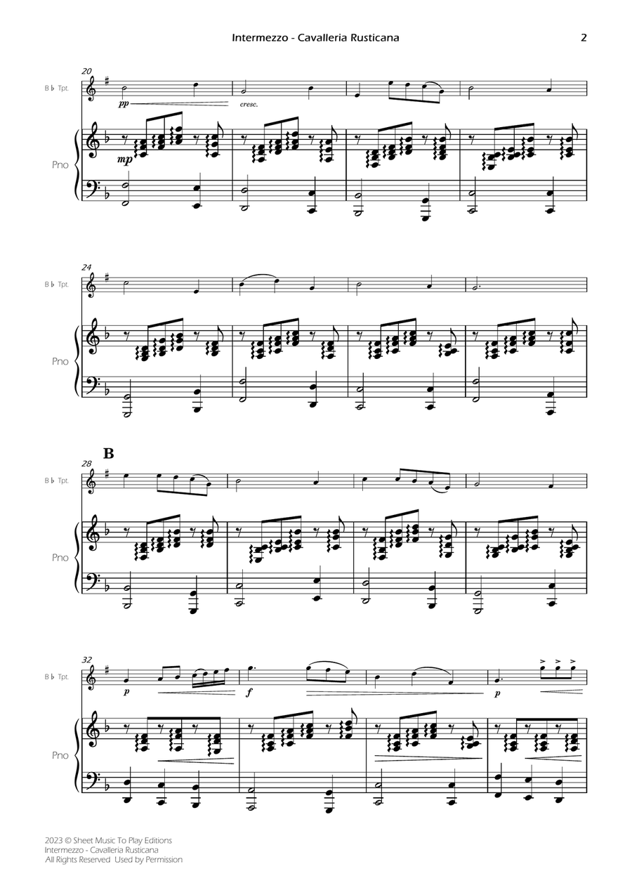 Intermezzo from Cavalleria Rusticana - Trumpet and Piano (Full Score and Parts) B-Flat Trumpet scores gallery preview page 4