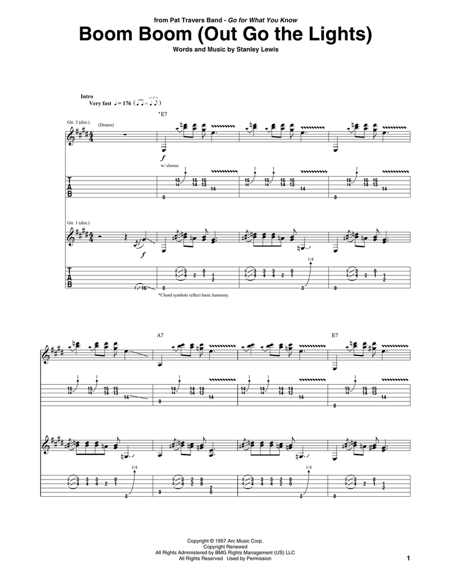 Boom Boom (Out Go The Lights) Electric Guitar scores gallery preview page 1