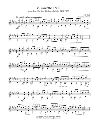 Gavotte 1 & 2 BWV 1012 for guitar solo