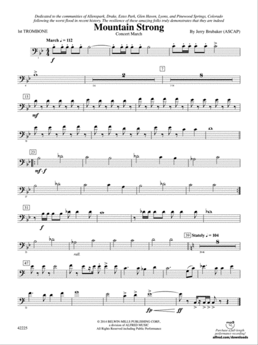 Mountain Strong: 1st Trombone Concert Band scores gallery preview page 1