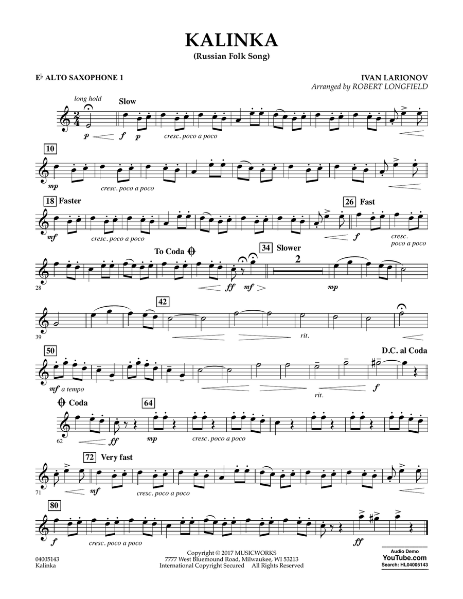 Kalinka (Russian Folk Song) - Eb Alto Saxophone 1 Concert Band scores gallery preview page 1