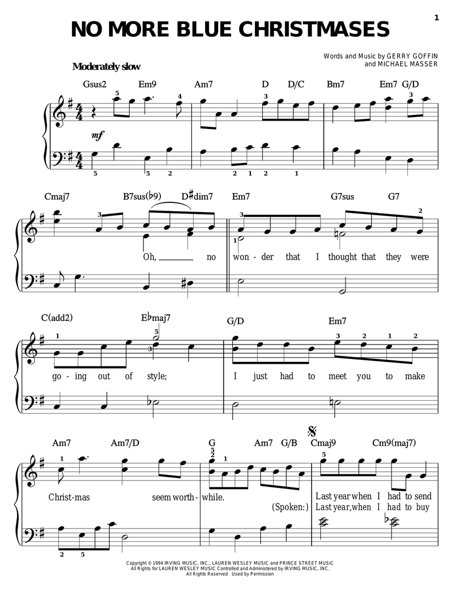 No More Blue Christmases No More Blue Christmases Easy Piano scores gallery preview page 1