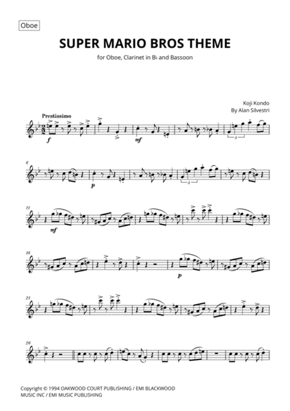 Super Mario Bros Theme by Alan Silvestri Woodwind Trio - Digital Sheet Music