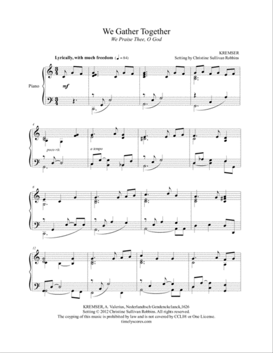 We Gather Together (We Praise Thee, O God) Piano Solo - Digital Sheet Music