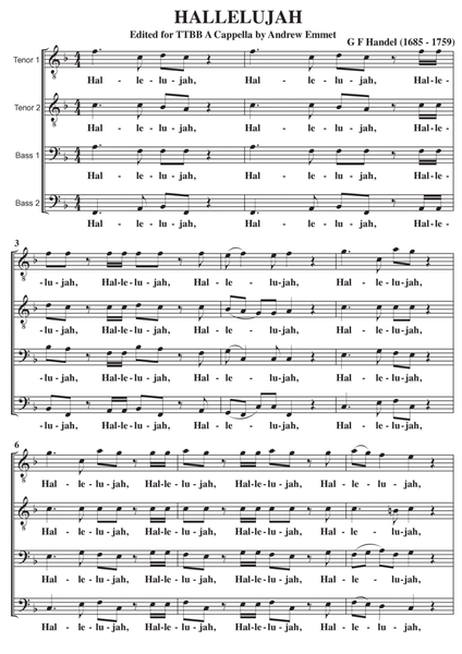 Hallelujah (G F Handel) A Cappella in F major TTBB image number null