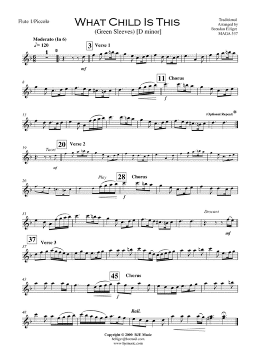 What Child Is This (Greensleeves) - Concert Band Score and parts with optional Strings PDF image number null