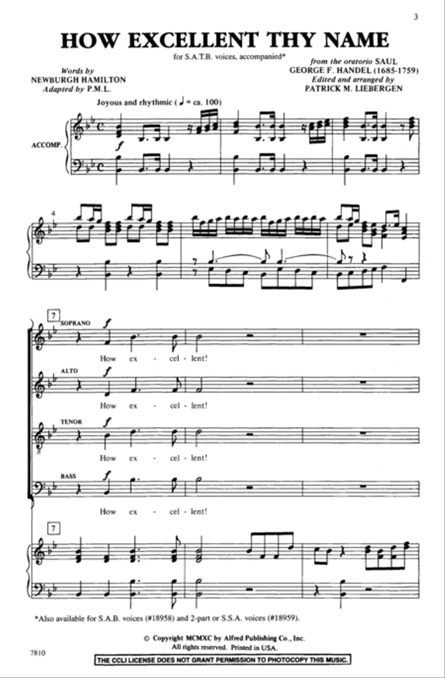 How Excellent Thy Name 4-Part scores gallery preview page 2