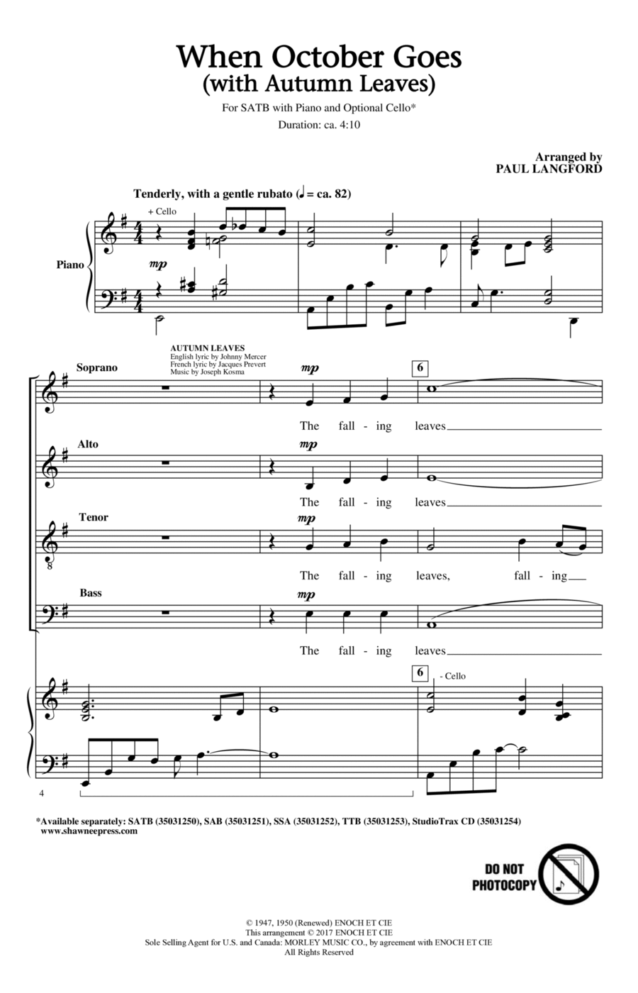 When October Goes (with Autumn Leaves) 4-Part scores gallery preview page 1