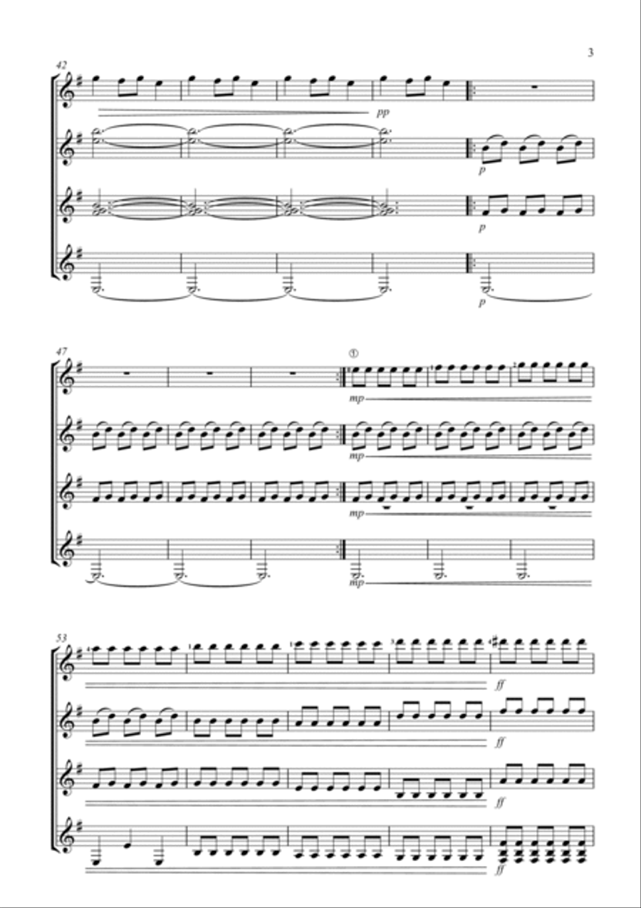 Carol of the Bells Guitar Ensemble scores gallery preview page 4