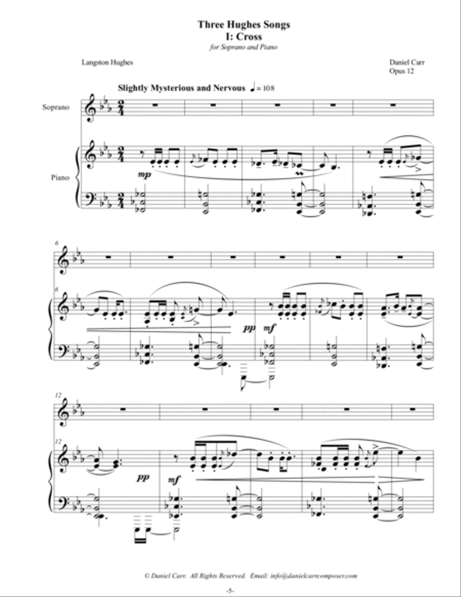 Three Langston Hughes Songs for Soprano and Piano - Opus 12 Soprano Voice scores gallery preview page 5