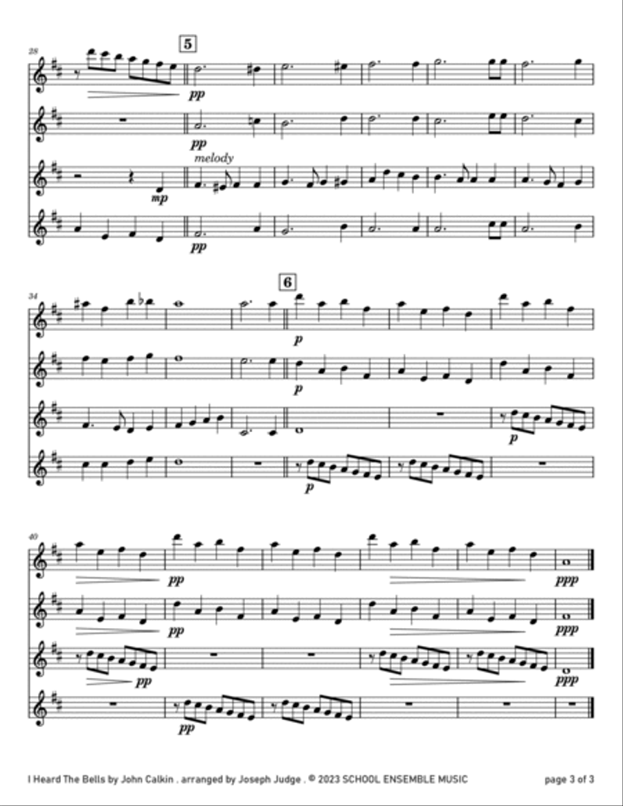 I Heard The Bells for Clarinet Quartet in Schools Clarinet Quartet scores gallery preview page 3
