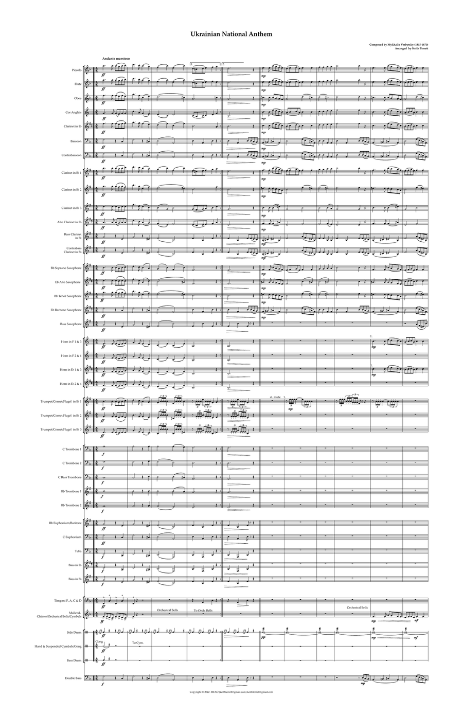 Ukrainian National Anthem for Symphonic Wind, Concert & Military MFAO World National Anthem Series Concert Band scores gallery preview page 3