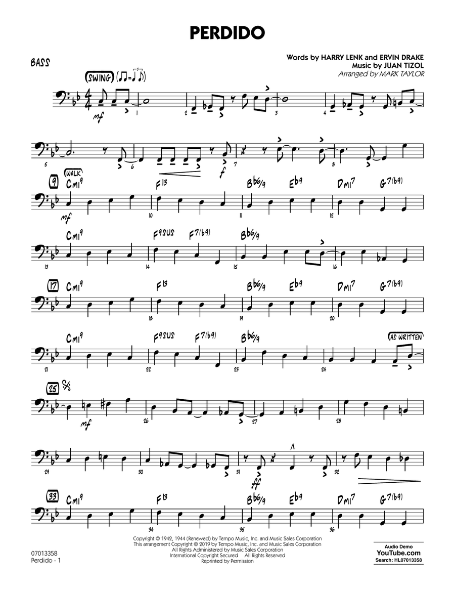 Perdido (arr. Mark Taylor) - Bass Jazz Ensemble scores gallery preview page 1