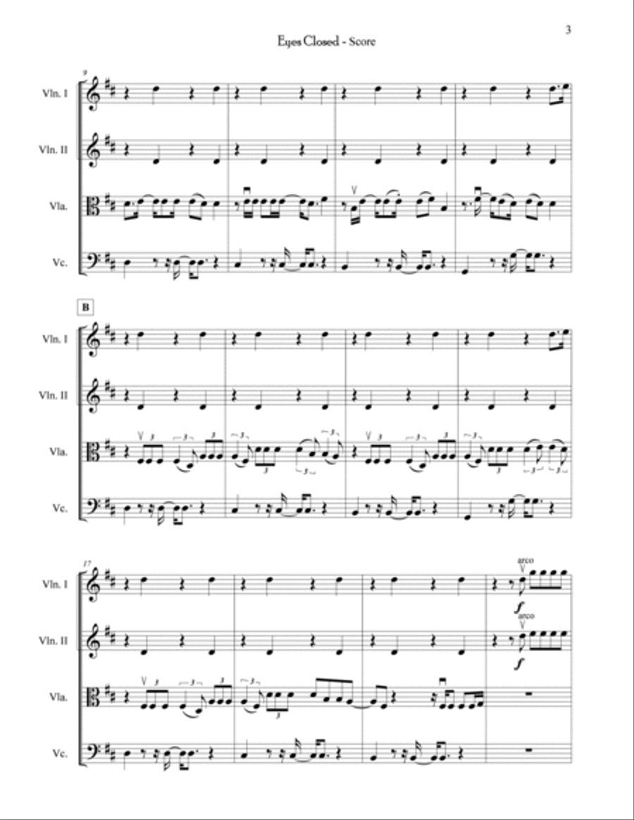 Eyes Closed String Quartet scores gallery preview page 3