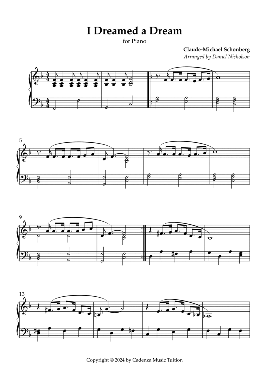 Les Miserables Piano Solo scores gallery preview page 1