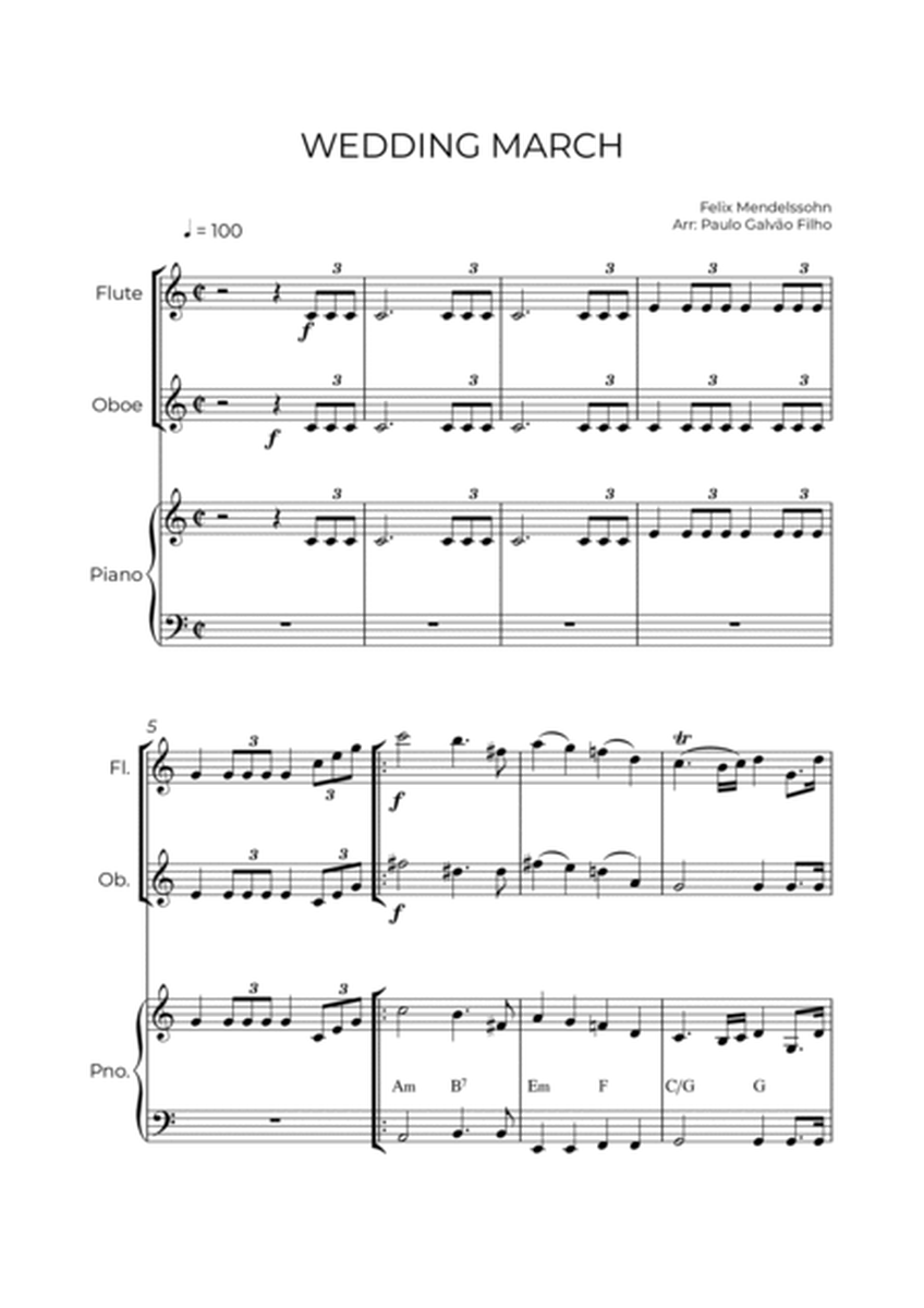 WEDDING MARCH - MENDELSSOHN - WIND PIANO TRIO (FLUTE, OBOE & PIANO) image number null