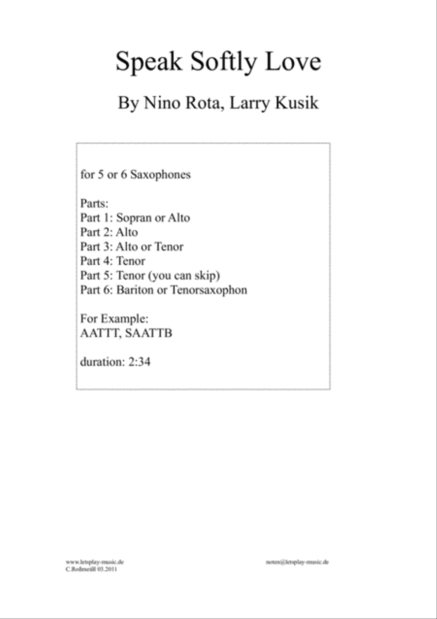 Speak Softly Love Woodwind Quintet scores gallery preview page 1