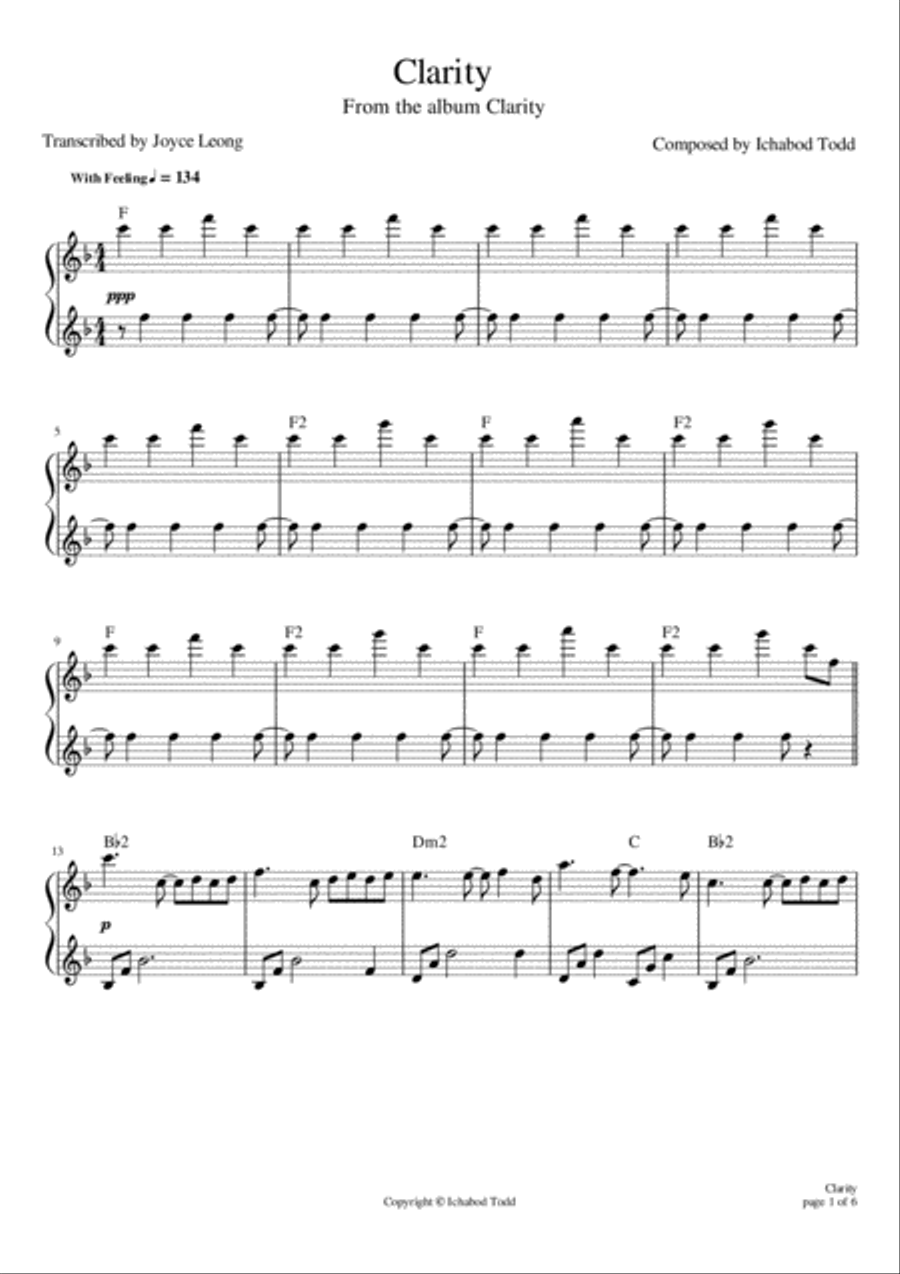 Clarity Piano Solo - Digital Sheet Music