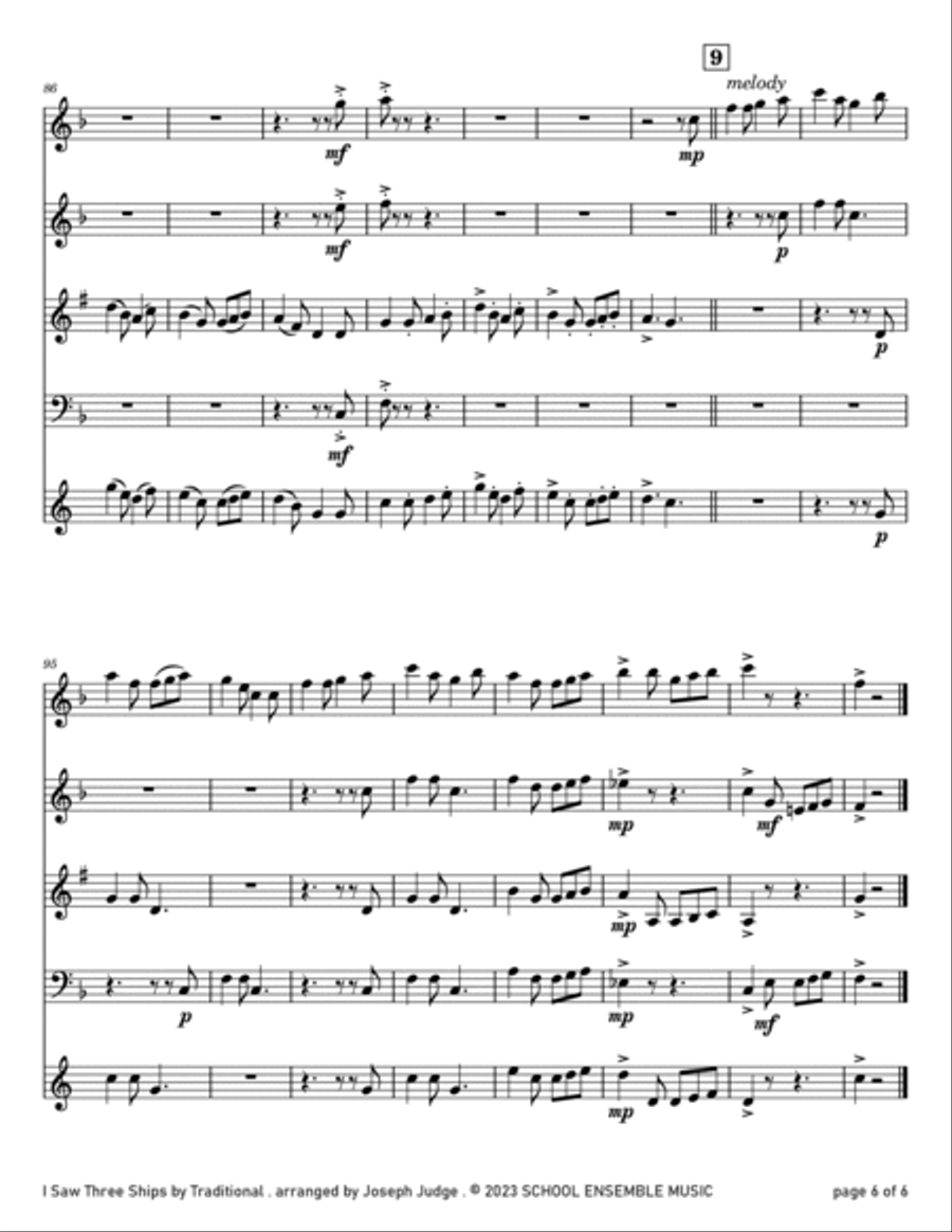 I Saw Three Ships for Woodwind Quartet in Schools Woodwind Quartet scores gallery preview page 6