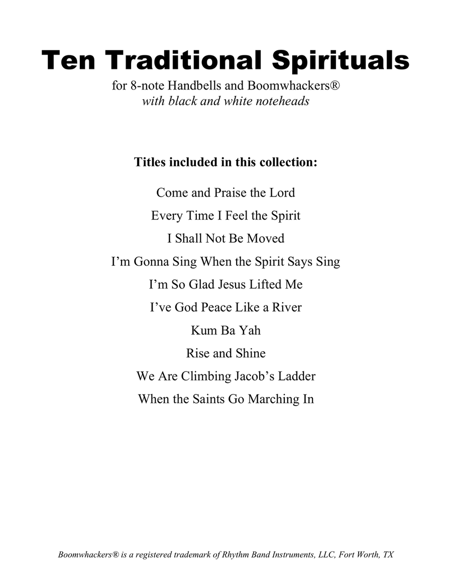 Ten Traditional Spirituals (for 8-note Bells and Boomwhackers with Black and White Notes) Handbell Choir scores gallery preview page 2